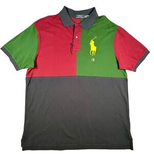 Polo Ralph Lauren Polo Shirt Mens XLT Green Maroon Blue Color Block Big Pony New